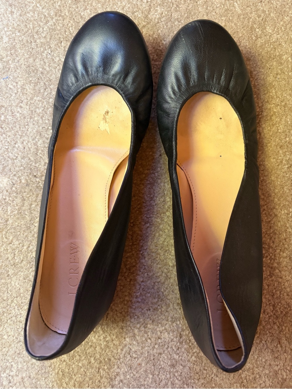 J. Crew Black Leather Round-Toe Ballet Flats
